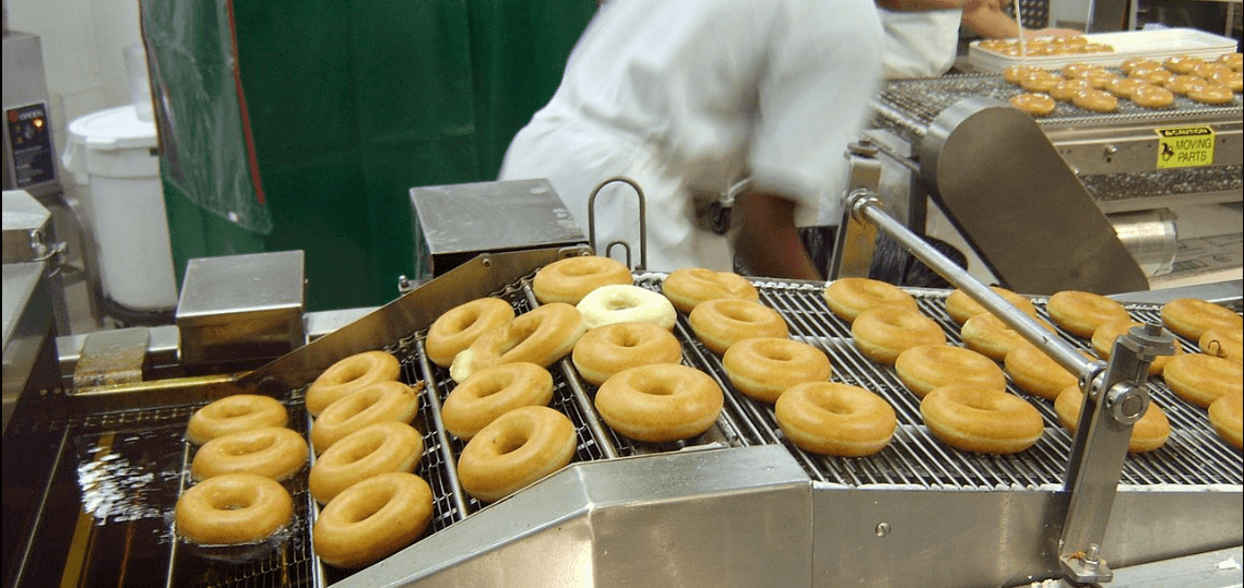 donuts on an assembly line