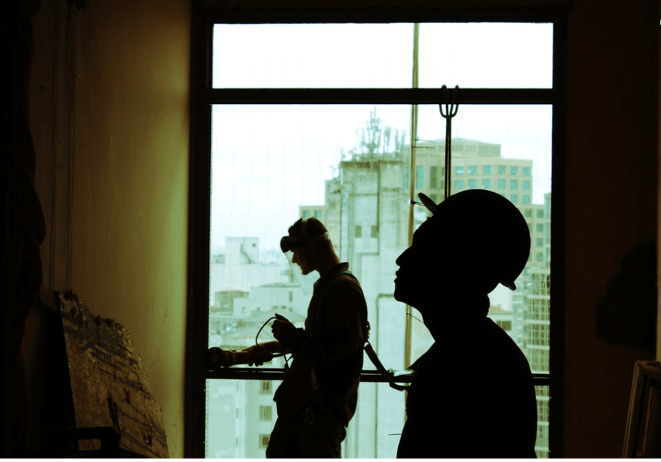 Construction workers in a building