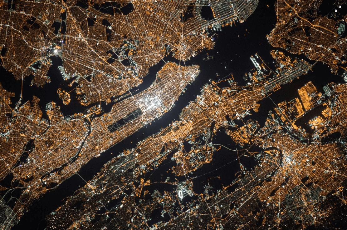 overview shot of New York at night